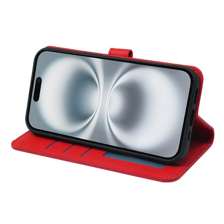 For iPhone 16 Plus Wallet Case Magnetic Snap Leather Phone Cover with Strap - Red