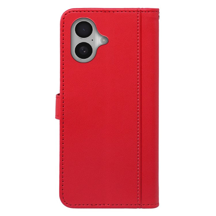 For iPhone 16 Plus Wallet Case Magnetic Snap Leather Phone Cover with Strap - Red