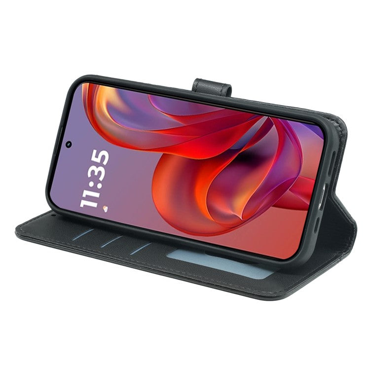 For Motorola Edge 50 Neo 5G / Moto S50 5G / Thinkphone 25 5G Wallet Case Magnetic Snap Leather Phone Cover with Strap - Black