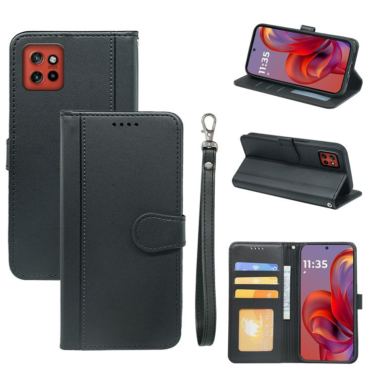 For Motorola Edge 50 Neo 5G / Moto S50 5G / Thinkphone 25 5G Wallet Case Magnetic Snap Leather Phone Cover with Strap - Black