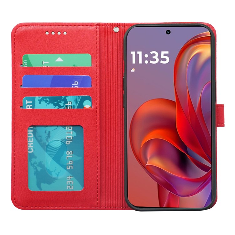 For Motorola Edge 50 Neo 5G / Moto S50 5G / Thinkphone 25 5G Wallet Case Magnetic Snap Leather Phone Cover with Strap - Red