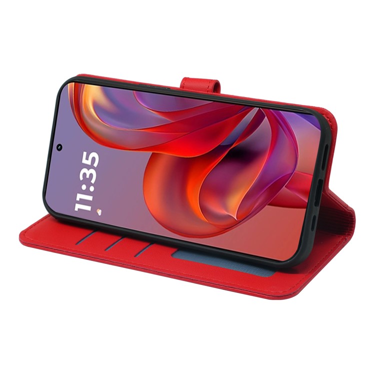 For Motorola Edge 50 Neo 5G / Moto S50 5G / Thinkphone 25 5G Wallet Case Magnetic Snap Leather Phone Cover with Strap - Red