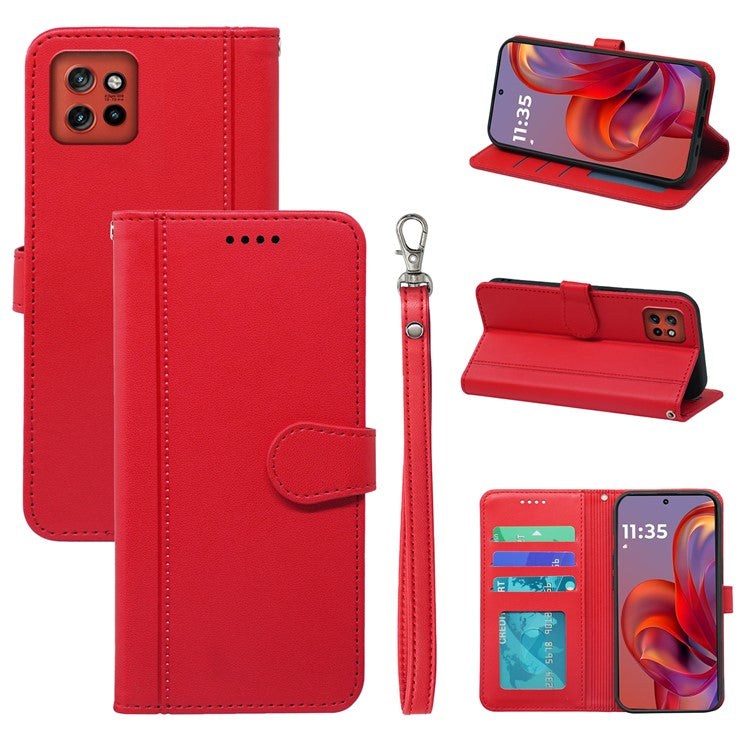 For Motorola Edge 50 Neo 5G / Moto S50 5G / Thinkphone 25 5G Wallet Case Magnetic Snap Leather Phone Cover with Strap - Red