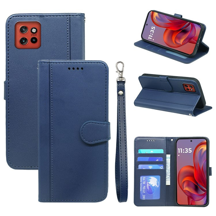 For Motorola Edge 50 Neo 5G / Moto S50 5G / Thinkphone 25 5G Wallet Case Magnetic Snap Leather Phone Cover with Strap - Blue