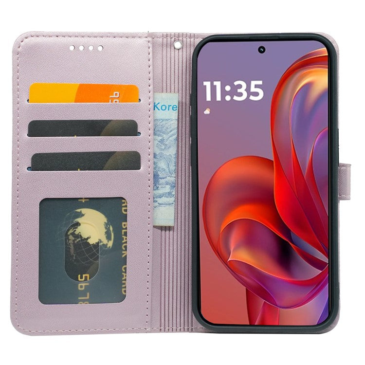 For Motorola Edge 50 Neo 5G / Moto S50 5G / Thinkphone 25 5G Wallet Case Magnetic Snap Leather Phone Cover with Strap - Rose Gold