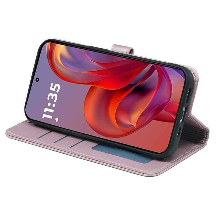 For Motorola Edge 50 Neo 5G / Moto S50 5G / Thinkphone 25 5G Wallet Case Magnetic Snap Leather Phone Cover with Strap - Rose Gold