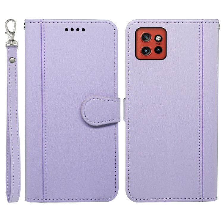 For Motorola Edge 50 Neo 5G / Moto S50 5G / Thinkphone 25 5G Wallet Case Magnetic Snap Leather Phone Cover with Strap - Purple