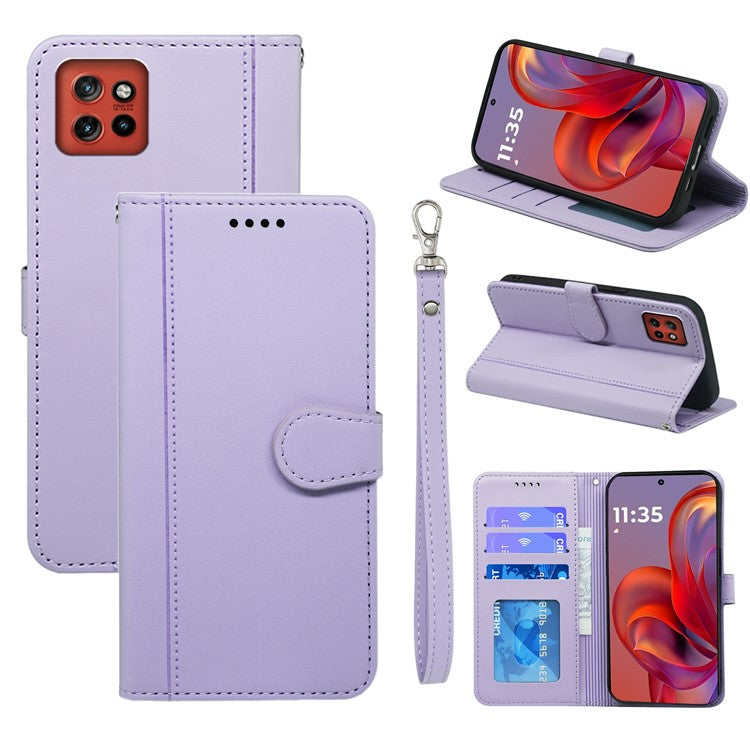 For Motorola Edge 50 Neo 5G / Moto S50 5G / Thinkphone 25 5G Wallet Case Magnetic Snap Leather Phone Cover with Strap - Purple