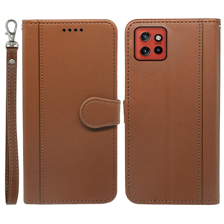 For Motorola Edge 50 Neo 5G / Moto S50 5G / Thinkphone 25 5G Wallet Case Magnetic Snap Leather Phone Cover with Strap - Brown