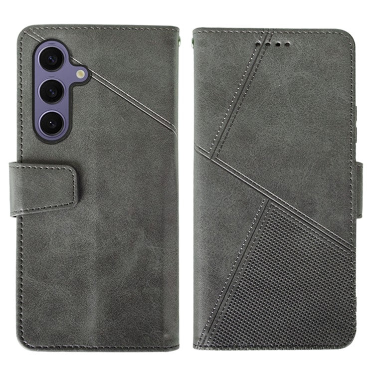 IDEWEI For Samsung Galaxy S25 Case Leather Wallet Phone Cover Stand Calf Texture - Grey