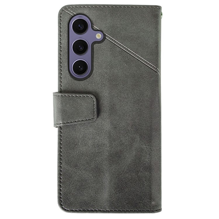 IDEWEI For Samsung Galaxy S25 Case Leather Wallet Phone Cover Stand Calf Texture - Grey