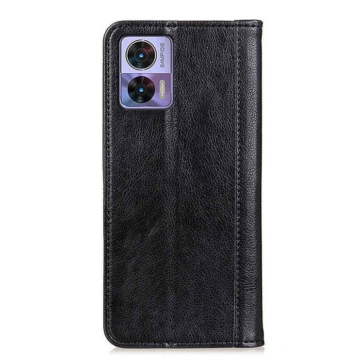For Motorola Edge 30 Neo 5G Magnetic Auto-absorbed Split Leather Stand Flip Cover TPU Shockproof Interior Litchi Texture Wallet Phone Case - Black