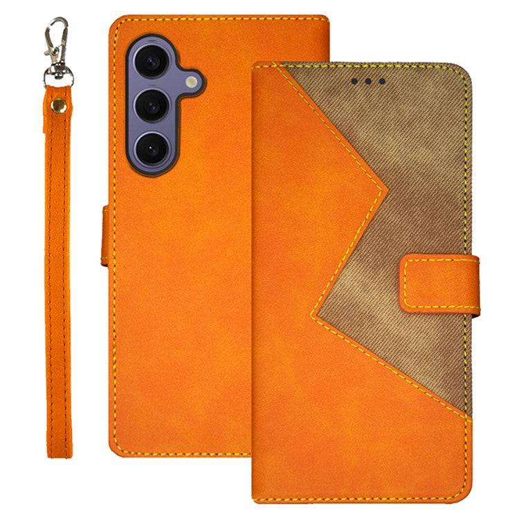 IDEWEI For Samsung Galaxy S25 Case Card Slots Splicing Color Leather Phone Cover - Yellow