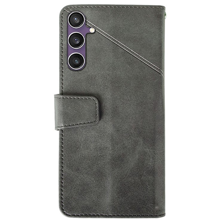 IDEWEI For Samsung Galaxy S24 FE Case Leather Wallet Phone Cover Stand Calf Texture - Grey