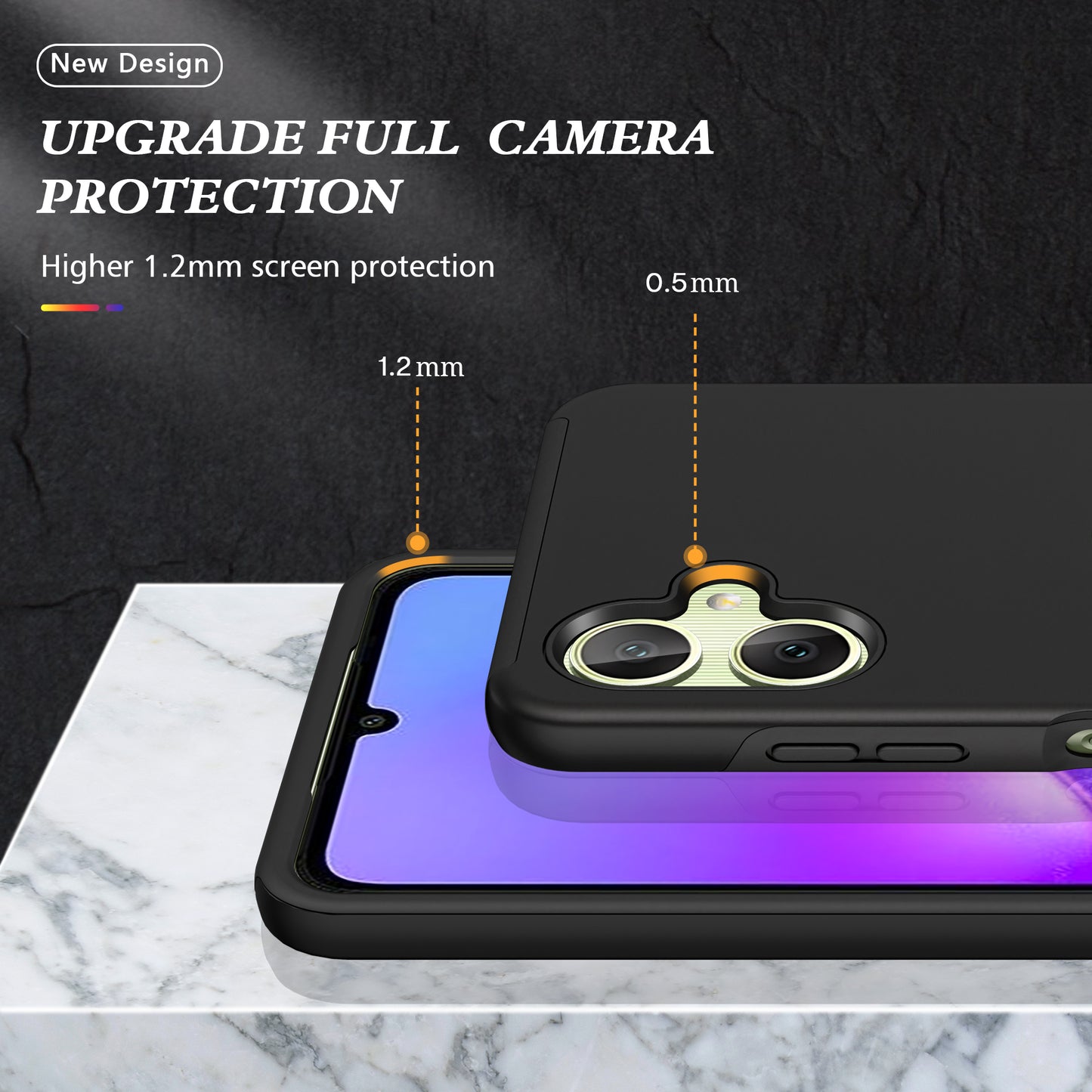 For Samsung Galaxy A06 Case PC+TPU Phone Cover with Rotatable Ring Holder - Black