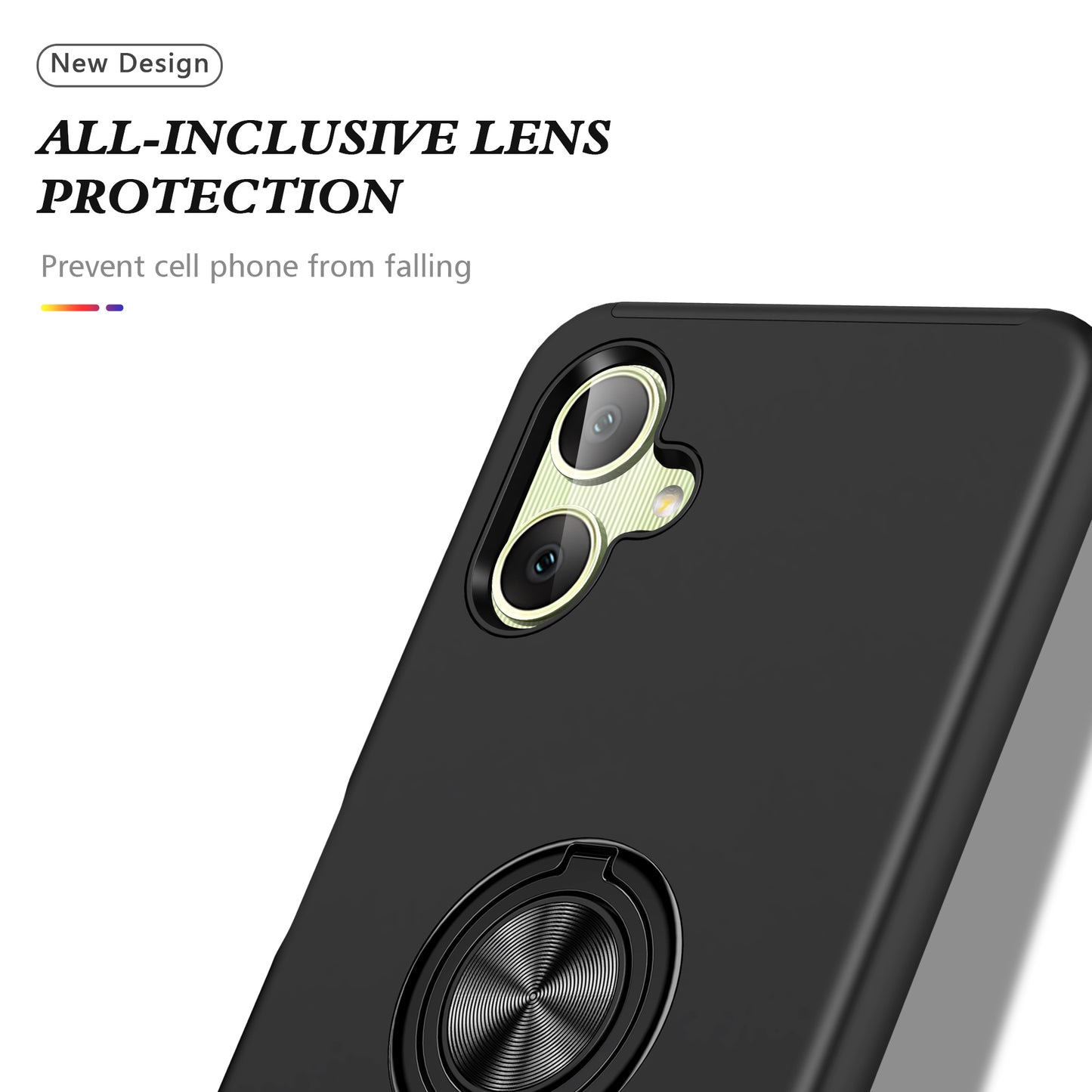 For Samsung Galaxy A06 Case PC+TPU Phone Cover with Rotatable Ring Holder - Black