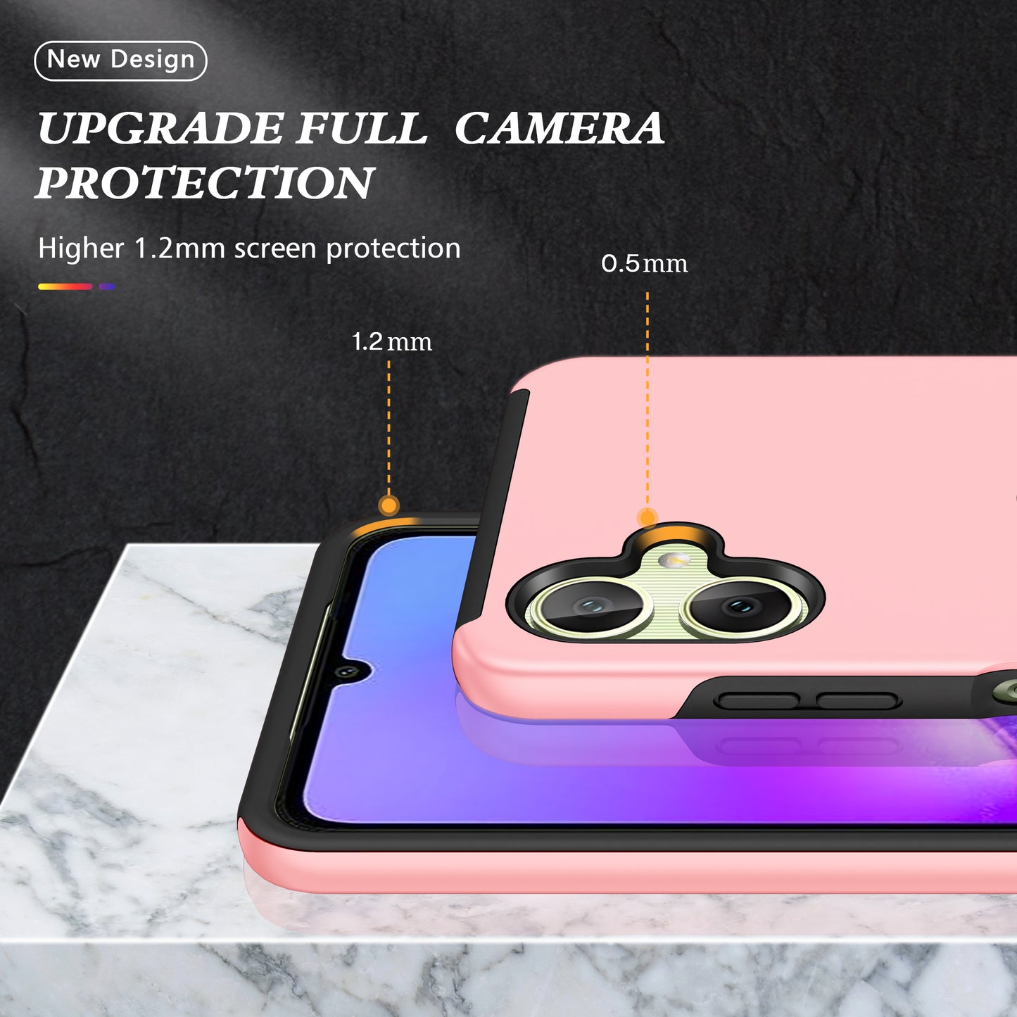 For Samsung Galaxy A06 Case PC+TPU Phone Cover with Rotatable Ring Holder - Rose Gold