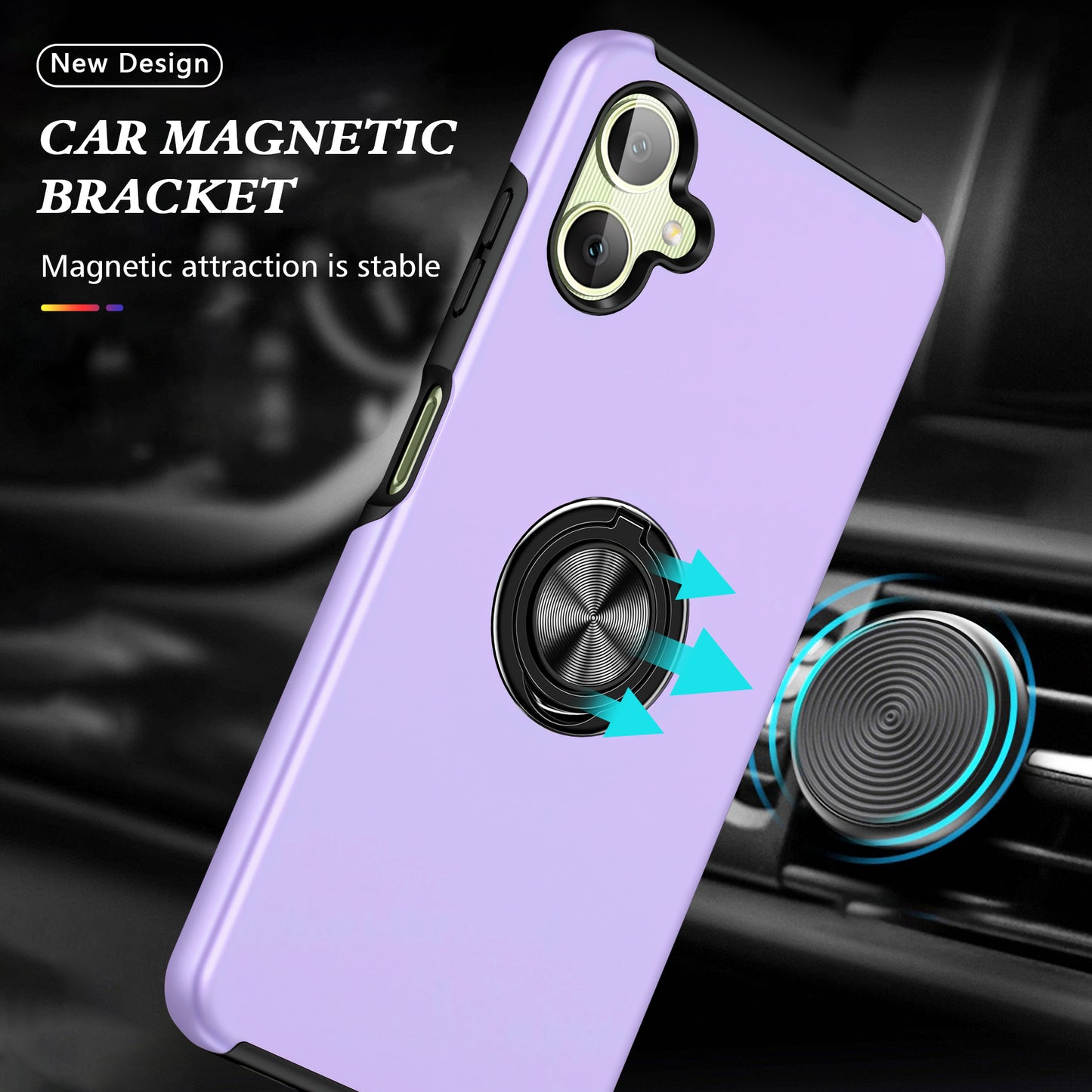 For Samsung Galaxy A06 Case PC+TPU Phone Cover with Rotatable Ring Holder - Purple