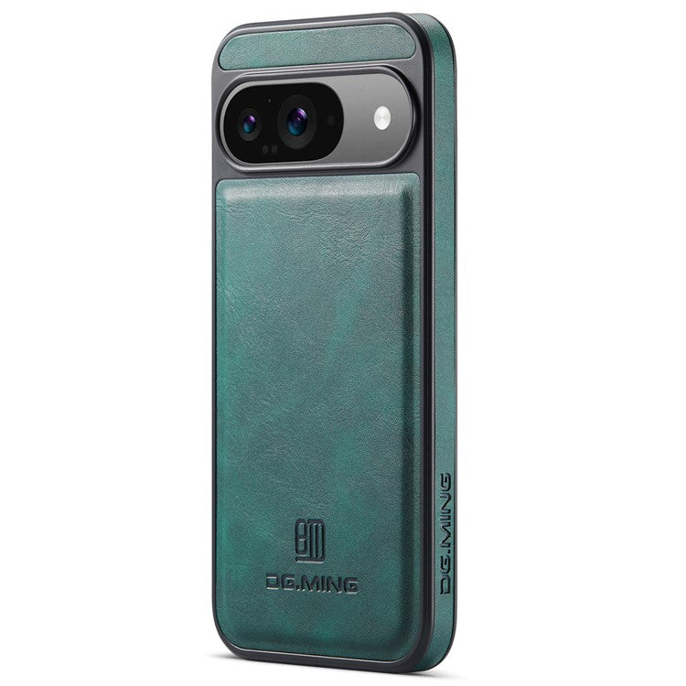 DG.MING For Google Pixel 9 Pro / Pixel 9 Case Anti-Drop Leather Coated PC+TPU Phone Back Cover - Green
