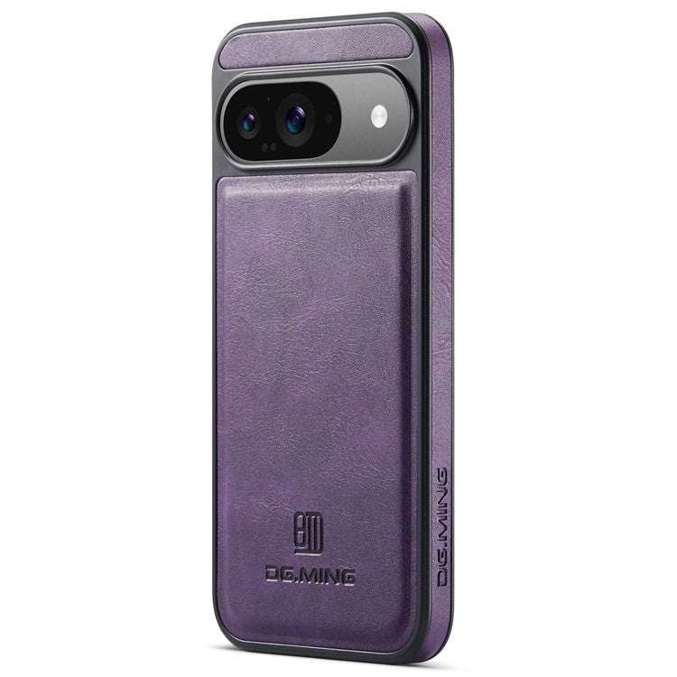 DG.MING For Google Pixel 9 Pro / Pixel 9 Case Anti-Drop Leather Coated PC+TPU Phone Back Cover - Purple