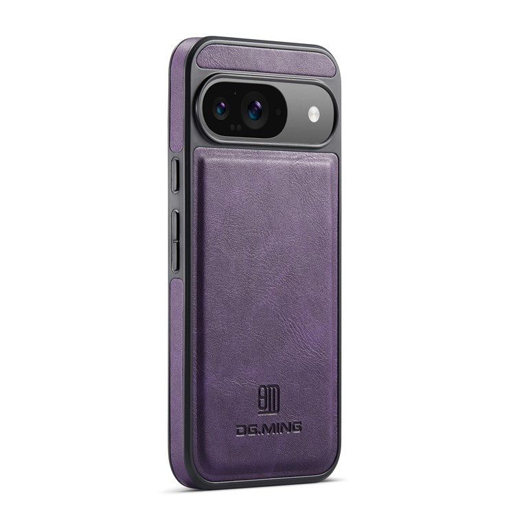 DG.MING For Google Pixel 9 Pro / Pixel 9 Case Anti-Drop Leather Coated PC+TPU Phone Back Cover - Purple