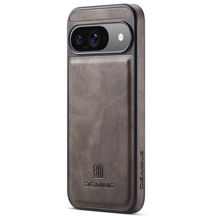 DG.MING For Google Pixel 9 Pro / Pixel 9 Case Anti-Drop Leather Coated PC+TPU Phone Back Cover - Coffee