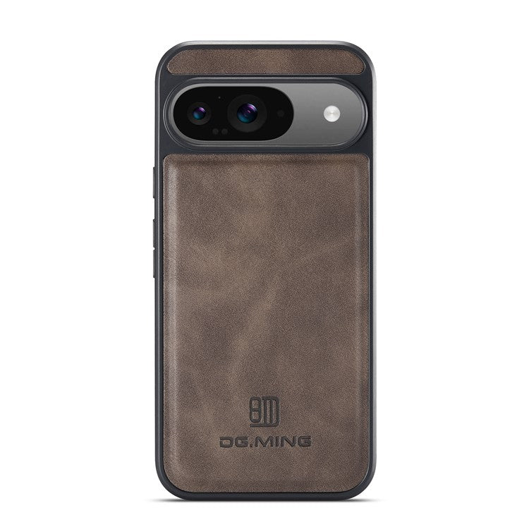 DG.MING For Google Pixel 9 Pro / Pixel 9 Case Anti-Drop Leather Coated PC+TPU Phone Back Cover - Coffee