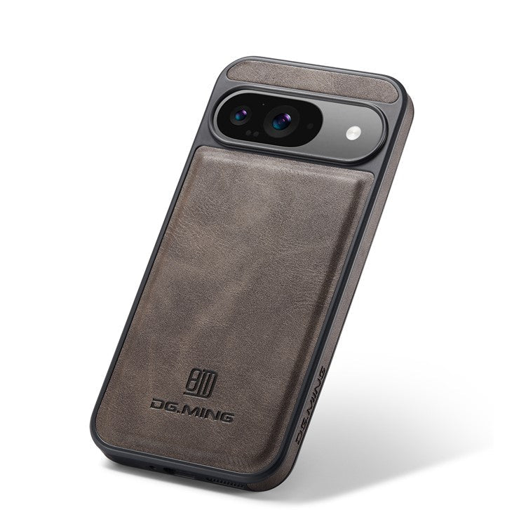 DG.MING For Google Pixel 9 Pro / Pixel 9 Case Anti-Drop Leather Coated PC+TPU Phone Back Cover - Coffee