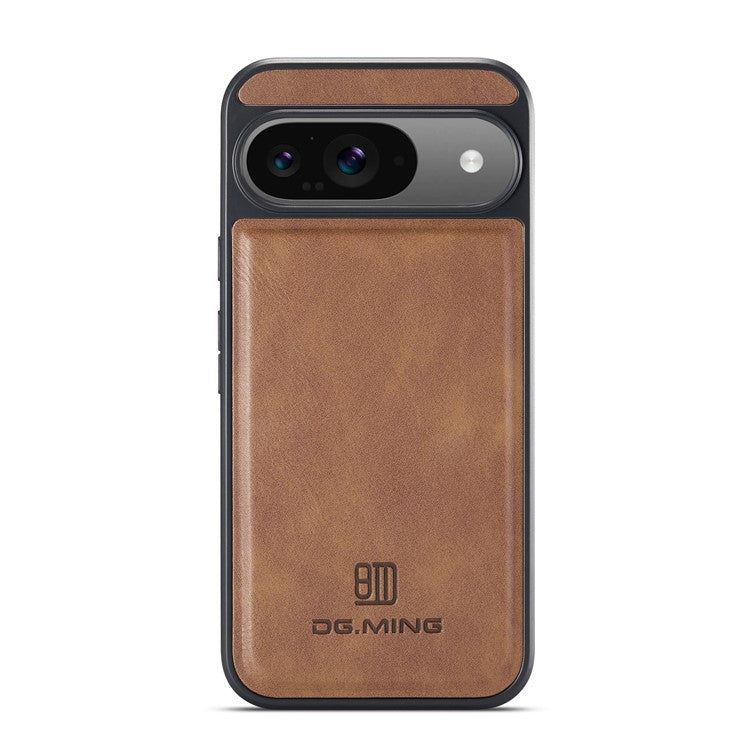 DG.MING For Google Pixel 9 Pro / Pixel 9 Case Anti-Drop Leather Coated PC+TPU Phone Back Cover - Brown