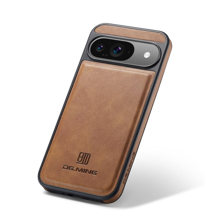 DG.MING For Google Pixel 9 Pro / Pixel 9 Case Anti-Drop Leather Coated PC+TPU Phone Back Cover - Brown