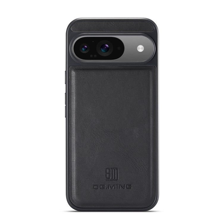 DG.MING For Google Pixel 9 Pro / Pixel 9 Case Anti-Drop Leather Coated PC+TPU Phone Back Cover - Black