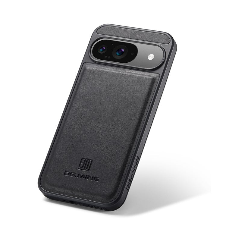 DG.MING For Google Pixel 9 Pro / Pixel 9 Case Anti-Drop Leather Coated PC+TPU Phone Back Cover - Black
