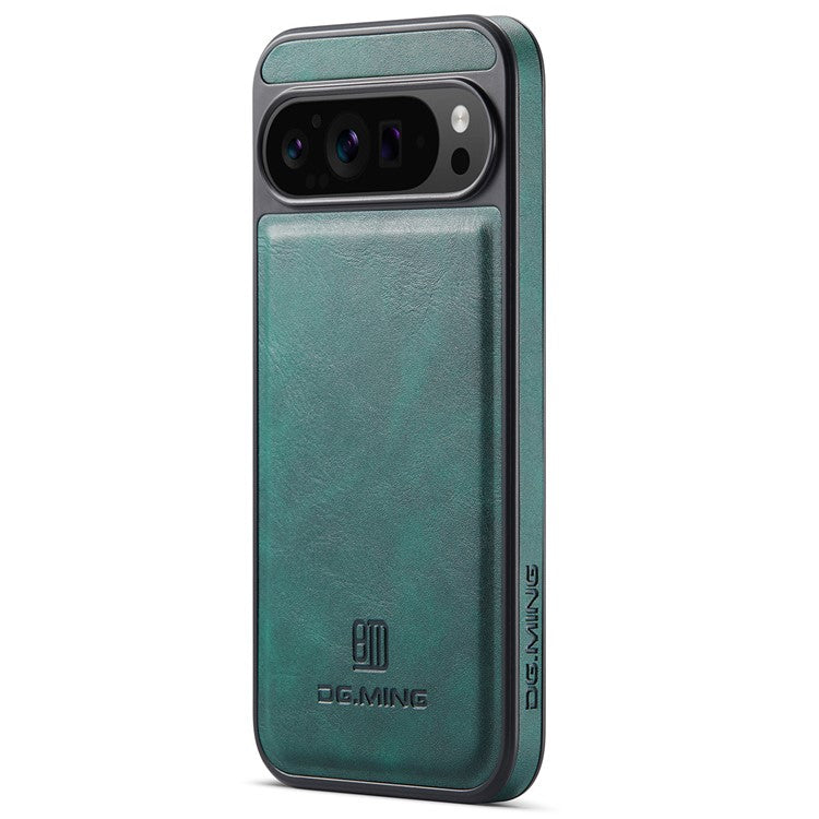 DG.MING For Google Pixel 9 Pro XL Case Anti-Drop Leather Coated PC+TPU Phone Back Cover - Green