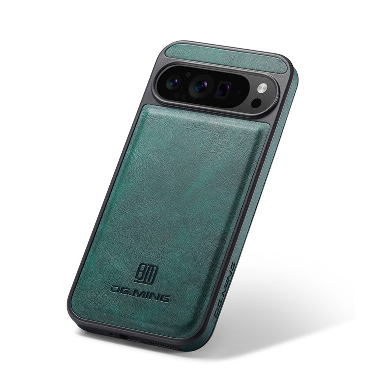 DG.MING For Google Pixel 9 Pro XL Case Anti-Drop Leather Coated PC+TPU Phone Back Cover - Green
