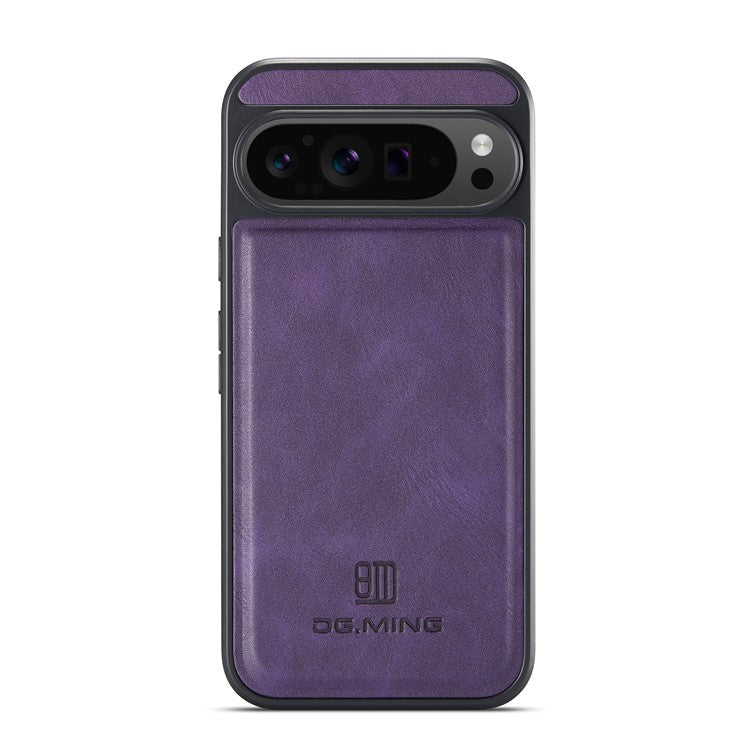 DG.MING For Google Pixel 9 Pro XL Case Anti-Drop Leather Coated PC+TPU Phone Back Cover - Purple