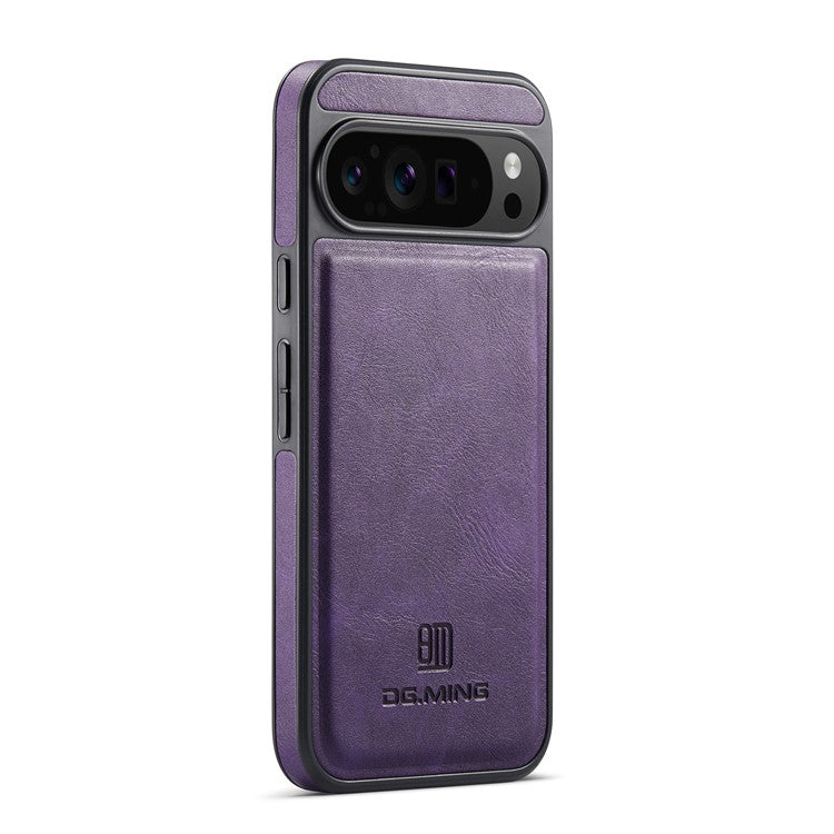 DG.MING For Google Pixel 9 Pro XL Case Anti-Drop Leather Coated PC+TPU Phone Back Cover - Purple