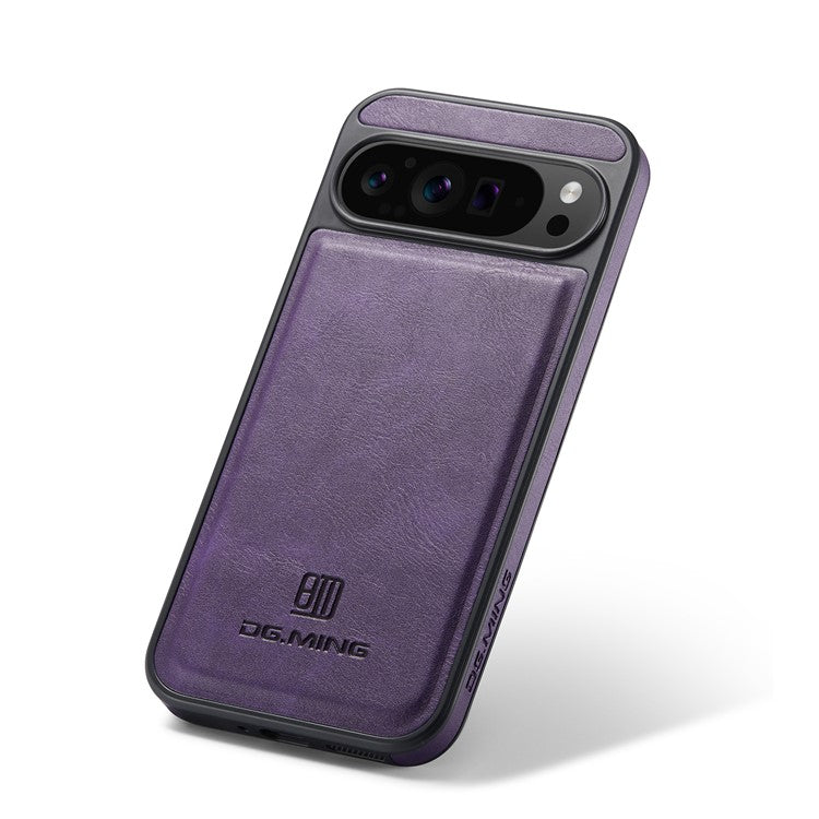DG.MING For Google Pixel 9 Pro XL Case Anti-Drop Leather Coated PC+TPU Phone Back Cover - Purple