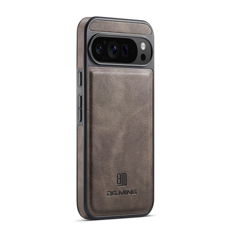 DG.MING For Google Pixel 9 Pro XL Case Anti-Drop Leather Coated PC+TPU Phone Back Cover - Coffee