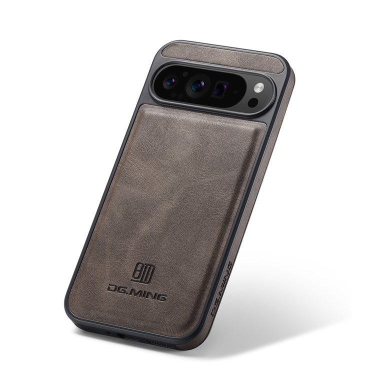 DG.MING For Google Pixel 9 Pro XL Case Anti-Drop Leather Coated PC+TPU Phone Back Cover - Coffee