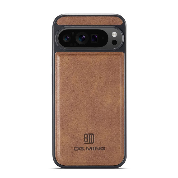 DG.MING For Google Pixel 9 Pro XL Case Anti-Drop Leather Coated PC+TPU Phone Back Cover - Brown