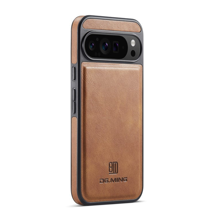 DG.MING For Google Pixel 9 Pro XL Case Anti-Drop Leather Coated PC+TPU Phone Back Cover - Brown