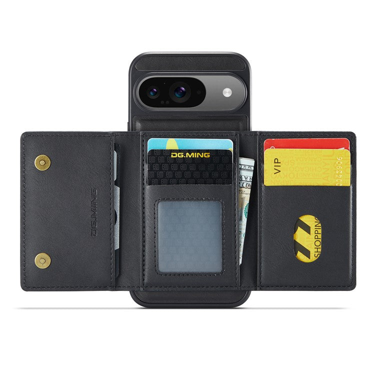 DG.MING M5 Series For Google Pixel 9 Pro / Pixel 9 Case Detachable Magnetic Leather Phone Cover with Card Slots - Black
