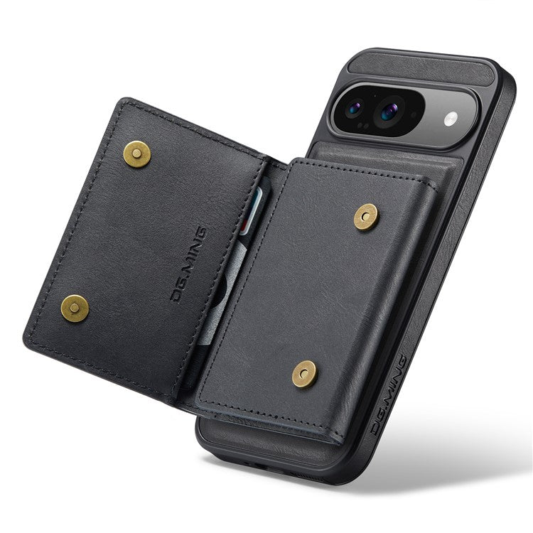 DG.MING M5 Series For Google Pixel 9 Pro / Pixel 9 Case Detachable Magnetic Leather Phone Cover with Card Slots - Black