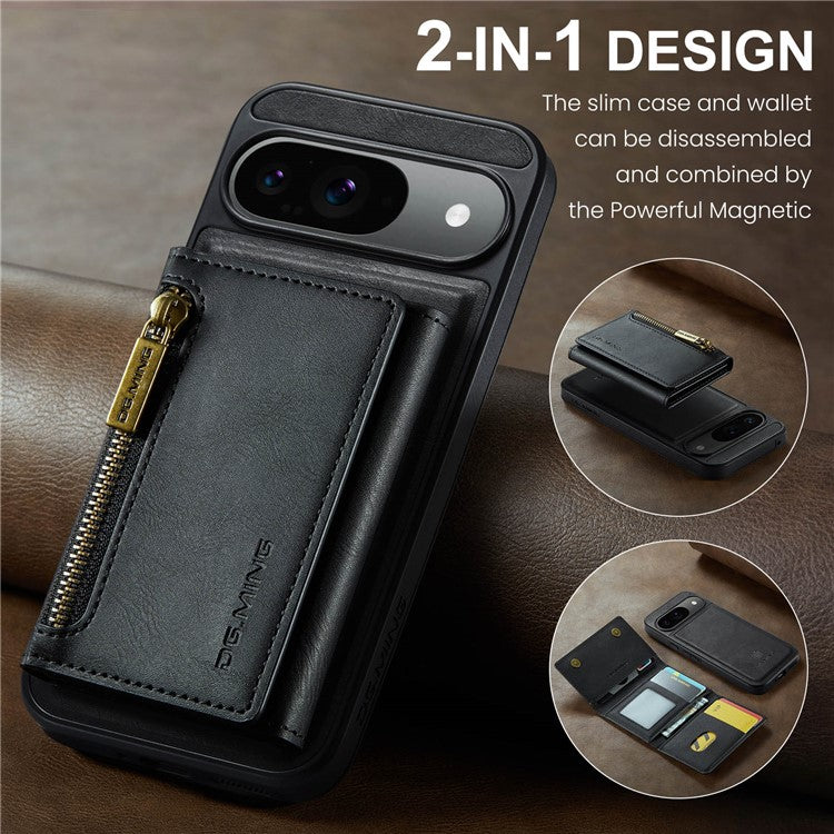 DG.MING M5 Series For Google Pixel 9 Pro / Pixel 9 Case Detachable Magnetic Leather Phone Cover with Card Slots - Black