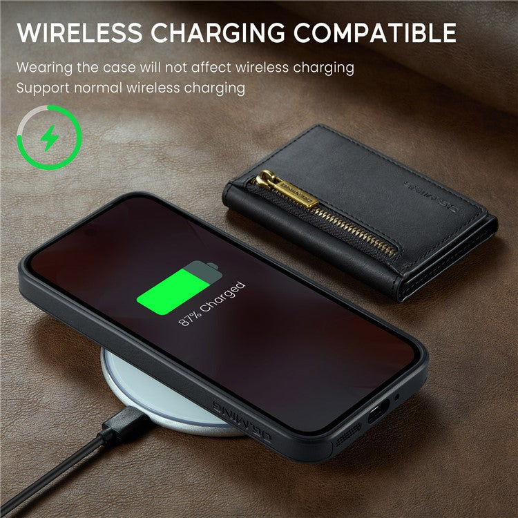 DG.MING M5 Series For Google Pixel 9 Pro / Pixel 9 Case Detachable Magnetic Leather Phone Cover with Card Slots - Black