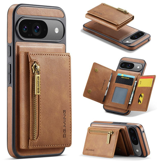 DG.MING M5 Series For Google Pixel 9 Pro  /  Pixel 9 Case Detachable Magnetic Leather Phone Cover with Card Slots - Brown
