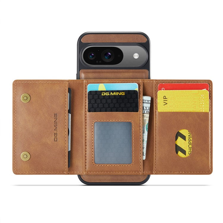 DG.MING M5 Series For Google Pixel 9 Pro / Pixel 9 Case Detachable Magnetic Leather Phone Cover with Card Slots - Brown