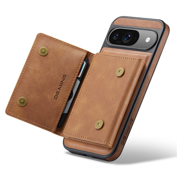 DG.MING M5 Series For Google Pixel 9 Pro / Pixel 9 Case Detachable Magnetic Leather Phone Cover with Card Slots - Brown