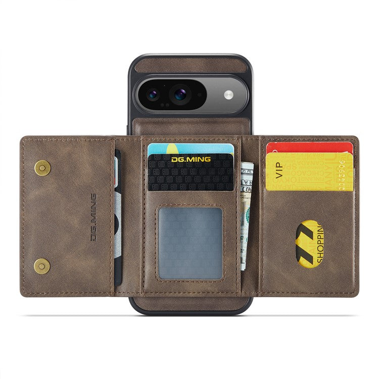 DG.MING M5 Series For Google Pixel 9 Pro / Pixel 9 Case Detachable Magnetic Leather Phone Cover with Card Slots - Coffee