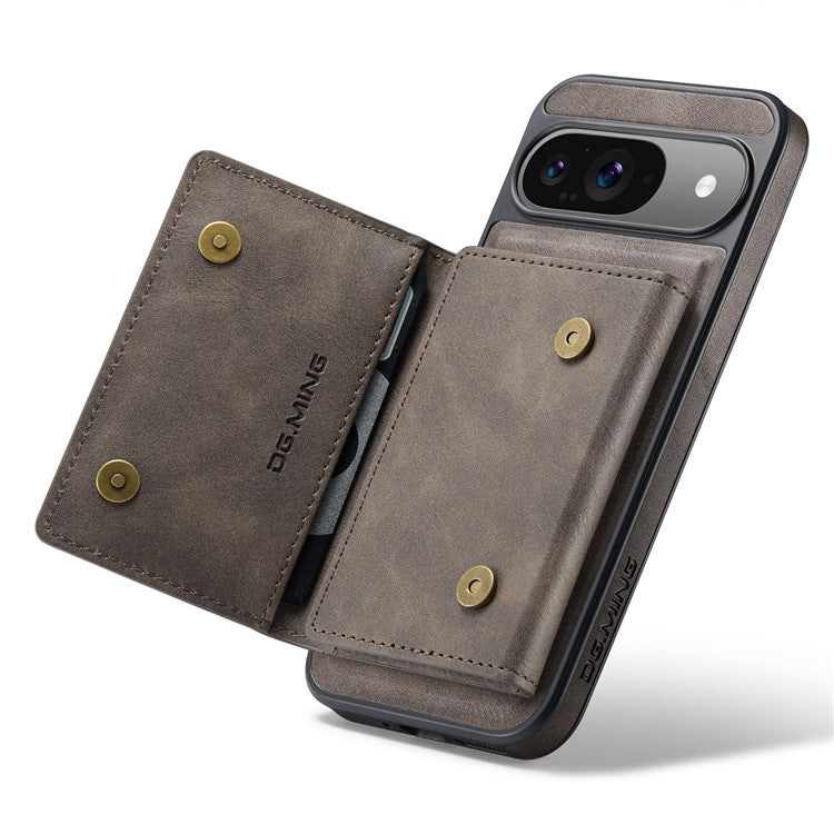 DG.MING M5 Series For Google Pixel 9 Pro / Pixel 9 Case Detachable Magnetic Leather Phone Cover with Card Slots - Coffee